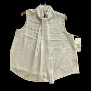Nordstrom Women's Sleeveless Classic Blouse tie white large poly NEW